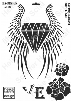 Schablone-Stencil A3 279-5186 Tattoo Diamant mit Flügel
